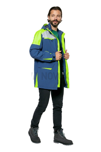 Куртка-ветровка мужская летняя/демисезонная "Тизер" цвет темно-синий/светло-серый/неон