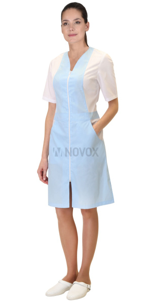 Халат "АЛИСА" женский голубой с белым