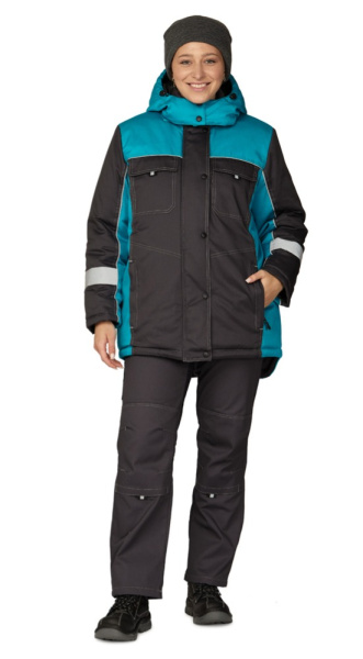 Куртка женская утеплённая "Бренд" тёмно-серый/бирюза