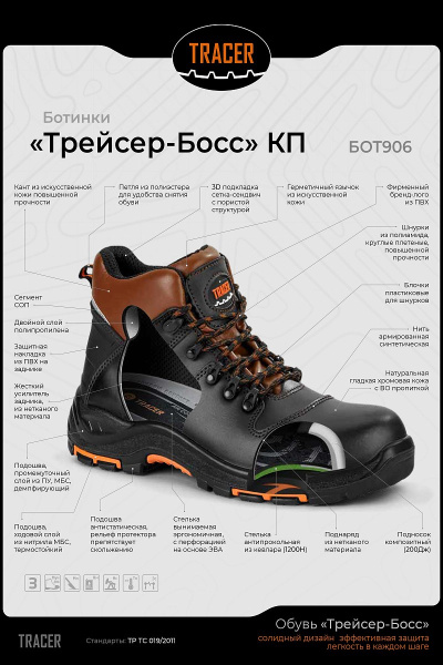 Ботинки летние "Трейсер-Босс",  КП, ПУ, черный/коричневый