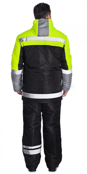 Куртка "Меридиан" утепленная т.серый + черный + желтый флуоресцентный