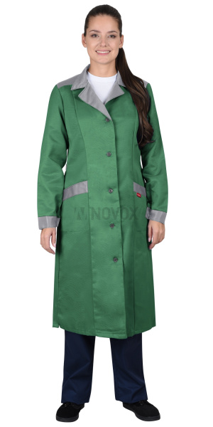 Халат женский "ТЕХНОЛОГ", зеленый со средне-серым