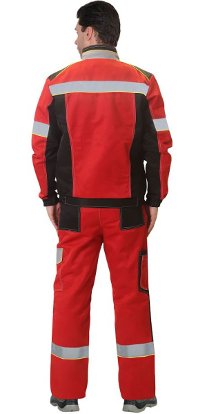 Костюм "Полином" муж.,курт.кор. п/к, черный с красным и св.серым СОП 50мм