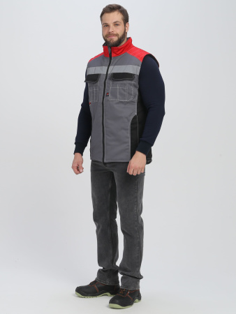 Жилет утепленный "Вектрон" СОП (тк.Смесовая,240), серый/черный/красный