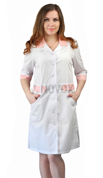 Халат женский "Фарма" белый с розовым