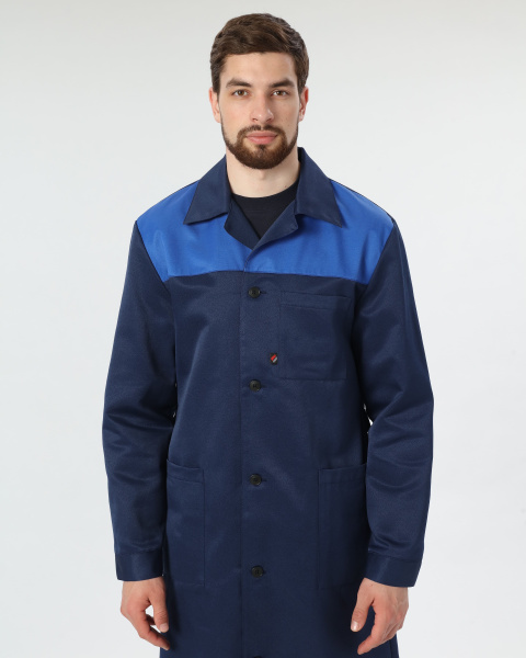 Халат мужской Легион (тк.Смесовая,210), т.синий/васильковый