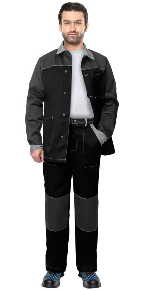 Костюм АСПЕКТ куртка длин., брюки, черный с т.серым и св.серой отделкой