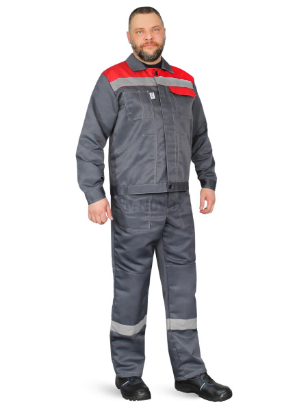 Костюм "Корпус" (куртка+п/к) пл. 210 г/м2, цв.т.серый/красный