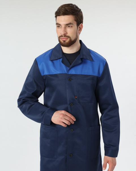 Халат мужской Легион (тк.Смесовая,210), т.синий/васильковый