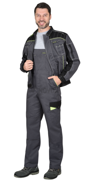 Костюм "Престиж" куртка кор. (чз), п/к, т. серый с лимонным кантом 