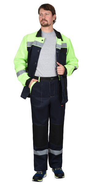 Костюм ПРОФИЛЬ куртка, брюки, т. синий с лимонным и черной отделкой, СОП