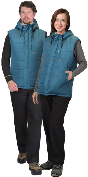 Жилет утепленный с капюшоном ЗОДИАК морская волна на подкладке 