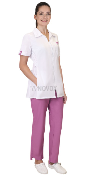 Костюм "ЛИРА" женский белый с т.розовым