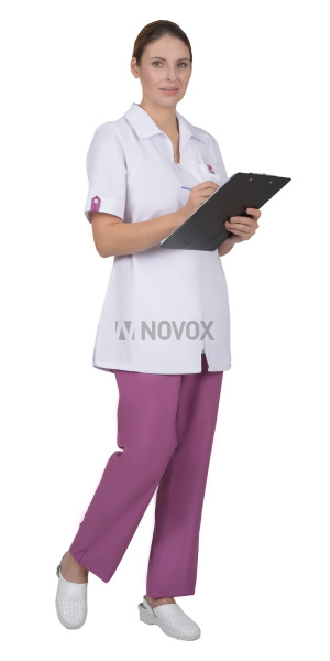 Костюм "ЛИРА" женский белый с т.розовым, блуза с брюками