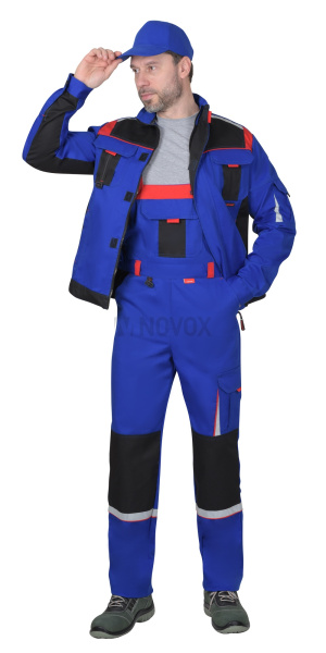 Костюм "СТАН" куртка кор., п/к,  васильковый с красной и черной отделкой