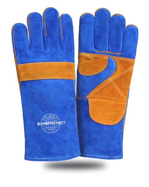 Краги спилковые Safeprotect ХАКАСИЯ усиленные синие (флисовая подкладка) р. 10,5