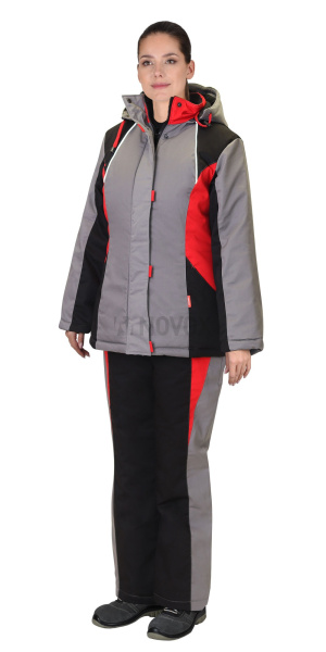 Костюм женский зимний "СИБИРЯЧКА", серый/черный/красный