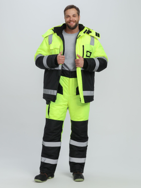 Костюм зимний сигнальный PROFLINE Specialist (тк.Оксфорд PU) брюки, желтый/черный