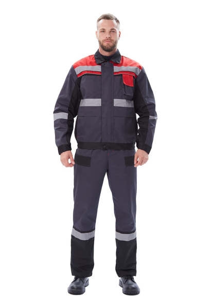 Костюм мужской "Виватный" куртка, п/к, т.серый/черный/красный