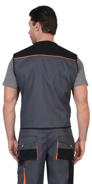 Жилет "СИРИУС-МАНХЕТТЕН" т.серый с оранж. и черным тк. стрейч пл. 250 г/кв.м