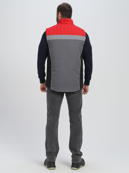Жилет утепленный "Вектрон" СОП (тк.Смесовая,240), серый/черный/красный
