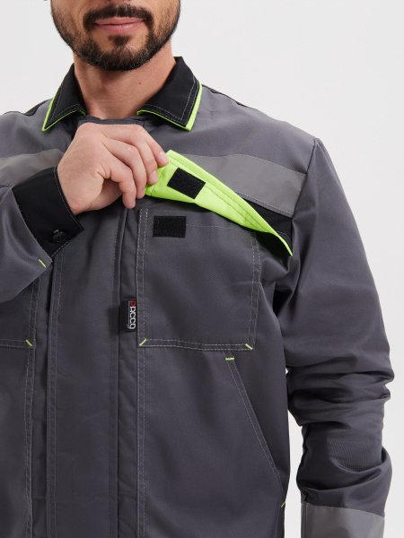 Костюм "Система" (КУРТКА+БРЮКИ) цв. т.серый/черн/лимон