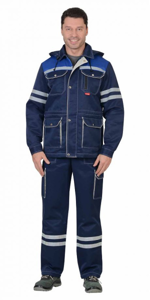 Костюм "ЛИДЕР" куртка, п/к, т.синий с васильком и молочным, СОП