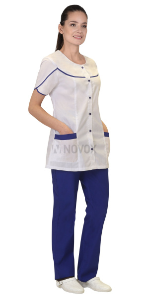 Костюм "БЕЛЛА" женский белый с васильковым