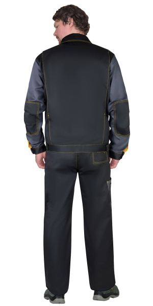 Костюм ФАВОРИТ куртка кор., брюки, черный с темно-серым, горчичный