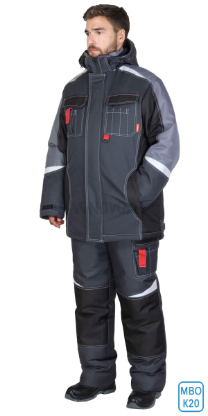 Костюм зимний "ФАВОРИТ-МЕГА-М", куртка дл., п/к, тёмно-серый с черным, средне-серой отд. и СОП