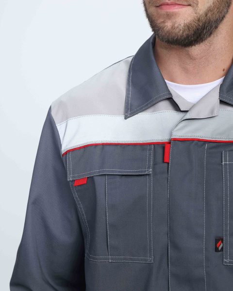 Костюм Фаворит-1 Премиум СОП UZ (тк.Смесовая,240) брюки, т.серый/серый/красный