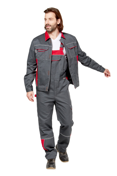 Костюм рабочий мужской летний "Страйк 2" Safe цвет серый/красный, тк. Твилл