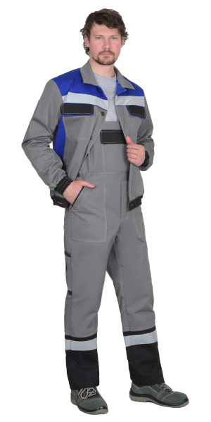 Костюм "МАСТЕР" куртка кор., п/к, средне-серый с васильковым, СОП