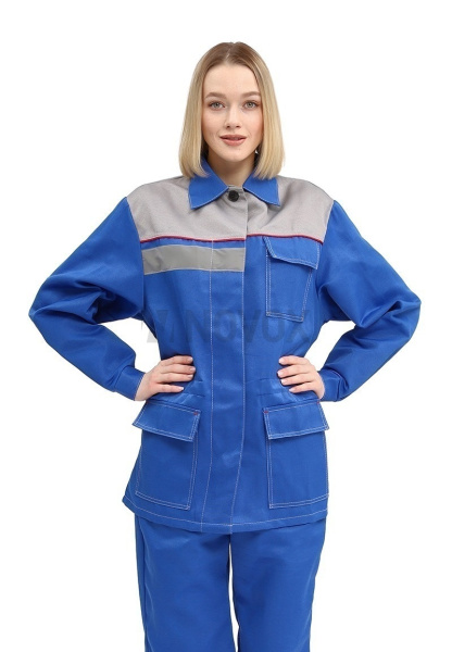 Костюм женский "УДАРНИК" куртка, брюки, цвет: василек/св.серый
