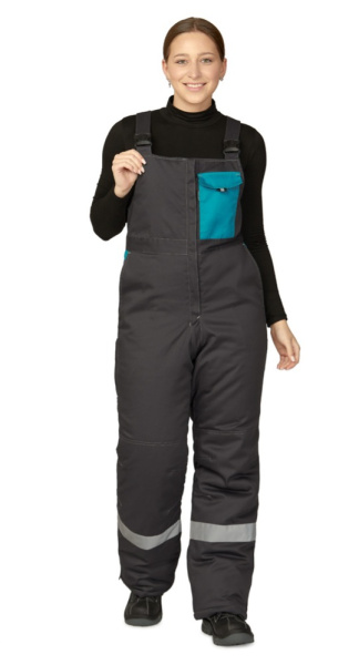 Полукомбинезон женский утеплённый "Бренд" тёмно-серый/бирюза