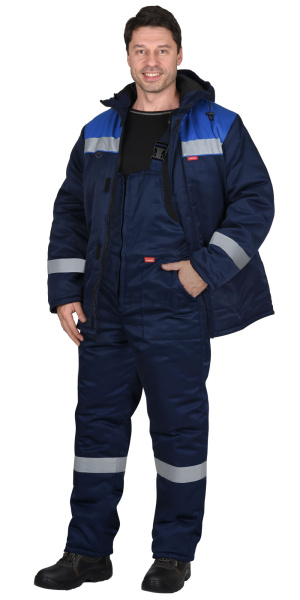 Костюм зимний "Рост-Норд"-2 куртка, п/к, т.синий с васильковым и 2 СОП 50 мм, тк. Гретта