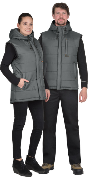 Жилет утепленный с капюшоном ЗОДИАК серый на подкладке