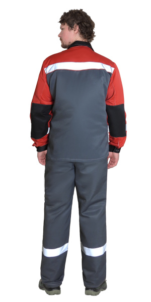 Костюм ПРОФИЛЬ куртка, брюки, т.серый с красным с черной отделкой и СОП