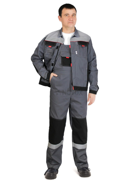 Костюм "Модуль", куртка+п/к, цв. т.серый/черн/св.серый