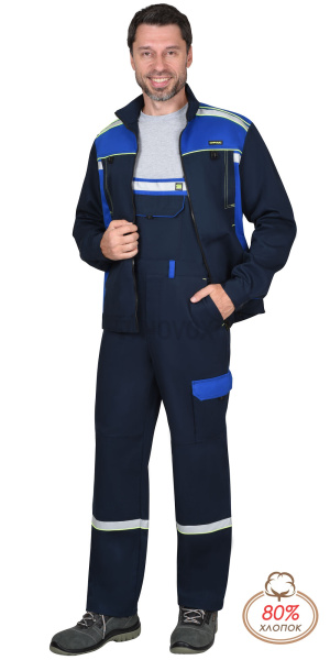 Костюм ПРАКТИК-ЛЮКС-РОСС куртка, п/к, т.синий с васильк. 80% х/б, пл. 260 г/кв.м