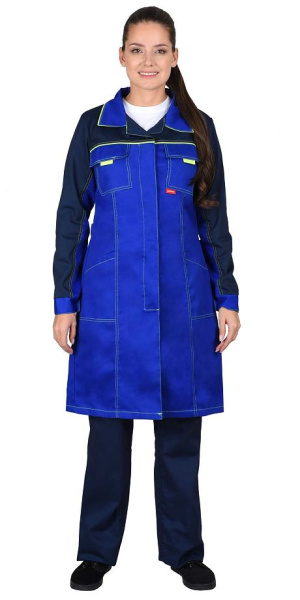 Халат женский  "Ирина" васильковый с синим и лимонным кантом