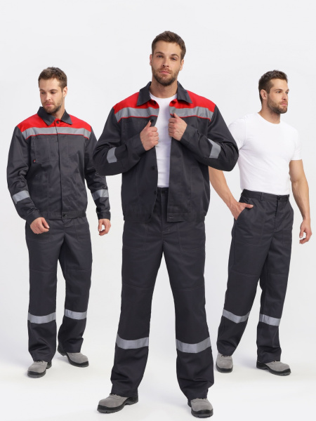 Костюм "Лигор-1" Премиум СОП (тк.Смесовая,240) брюки, т.серый/красный