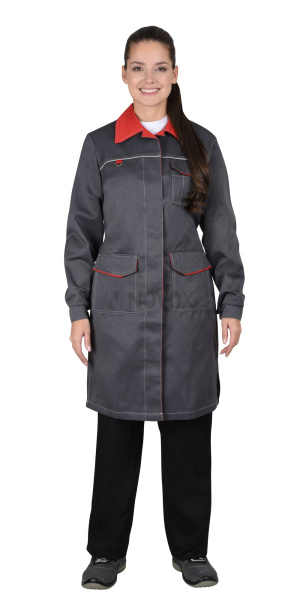 Халат женский "Флорида", серый с красным