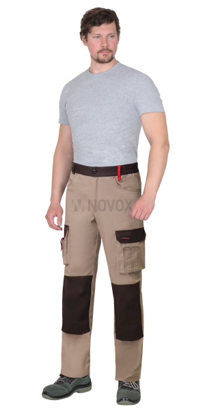 Брюки "ДЖЕТ БРАУН", песочный/т.коричневый тк. мех. стрейч с ВО