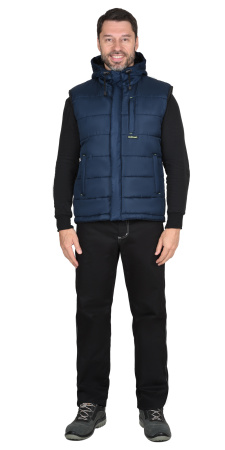 Жилет утепленный с капюшоном ЗОДИАК синий на подкладке