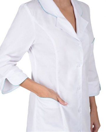 Халат "ЖАСМИН" женский белый со светло-бирюзовым