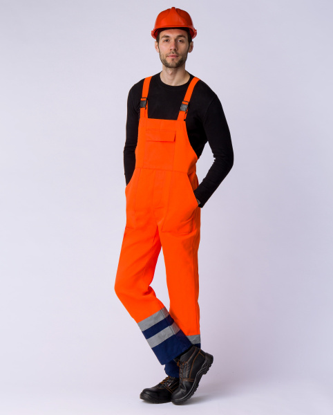 Костюм для дорожника с укороченной курткой (тк.Смесовая,210) п/к, оранжевый/т.синий