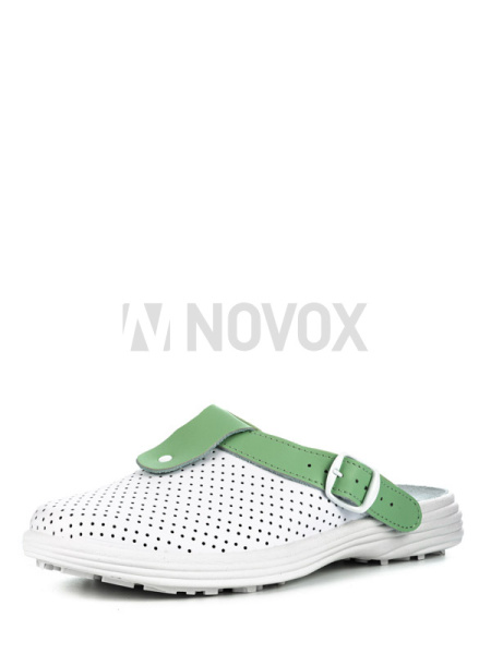 Сабо женские нат.кожа Комфорт ПВХ, белый/зеленый
