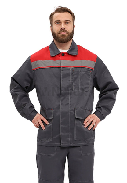 Костюм "УДАРНИК", куртка, брюки, Т.СЕРЫЙ/КРАСНЫЙ