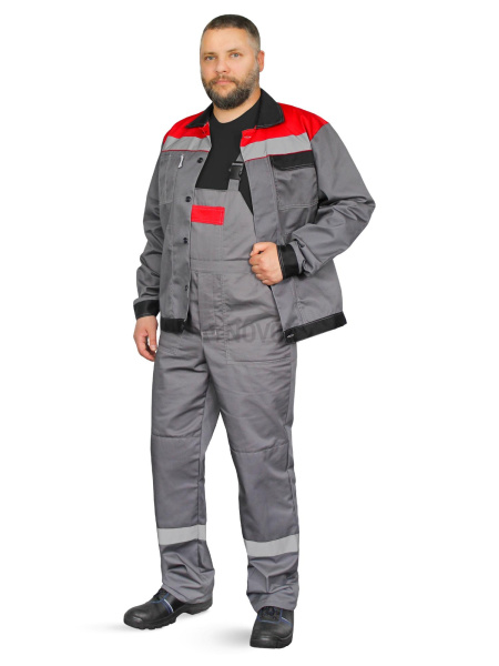 Костюм "Корпус" (куртка+п/к) тк. смесовая 65/35, пл. 240 г/м2, цв. т.серый/черный/красный